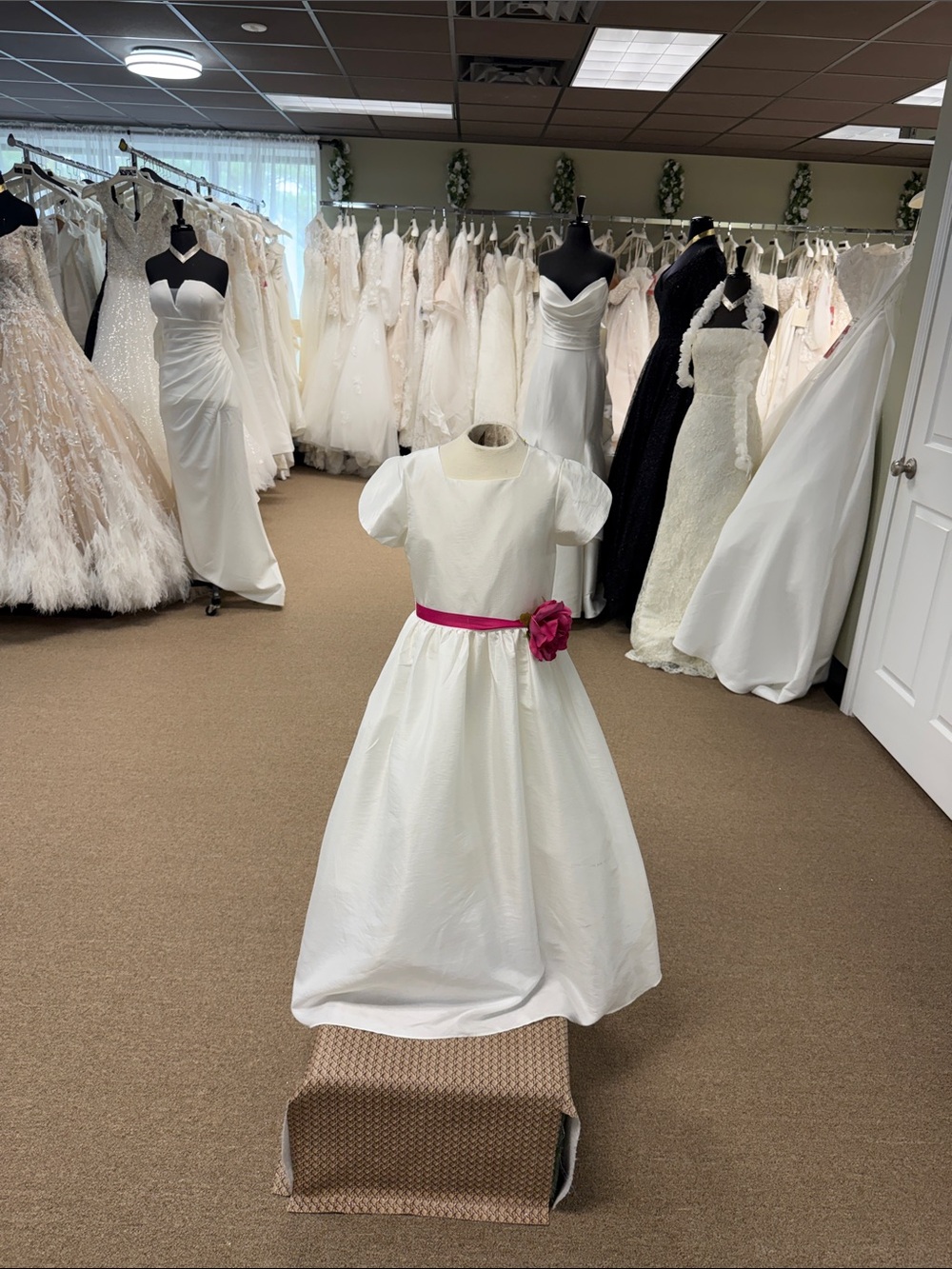 Classic White Flower Girl Dress with Pink Sash